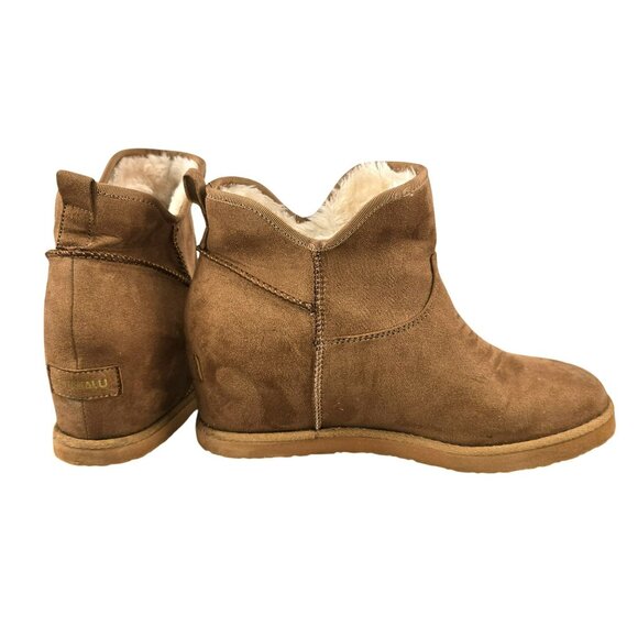 Makalu Womens Wedge Ankle Boots Tan Suede Faux Fur Lining Size 9M jh1779 - Picture 5 of 10
